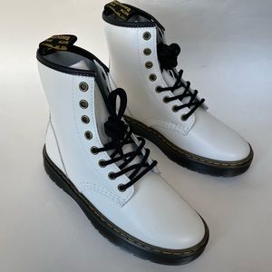 New Dr. Martens Combat Lace-up Boot 8- Eyelet Matte Black White Size 6